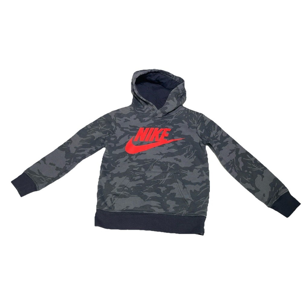 Nike Toddler 3/4 XS Pullover Front Pocket Hoodie Black‎ Camo Neon Orange Check
